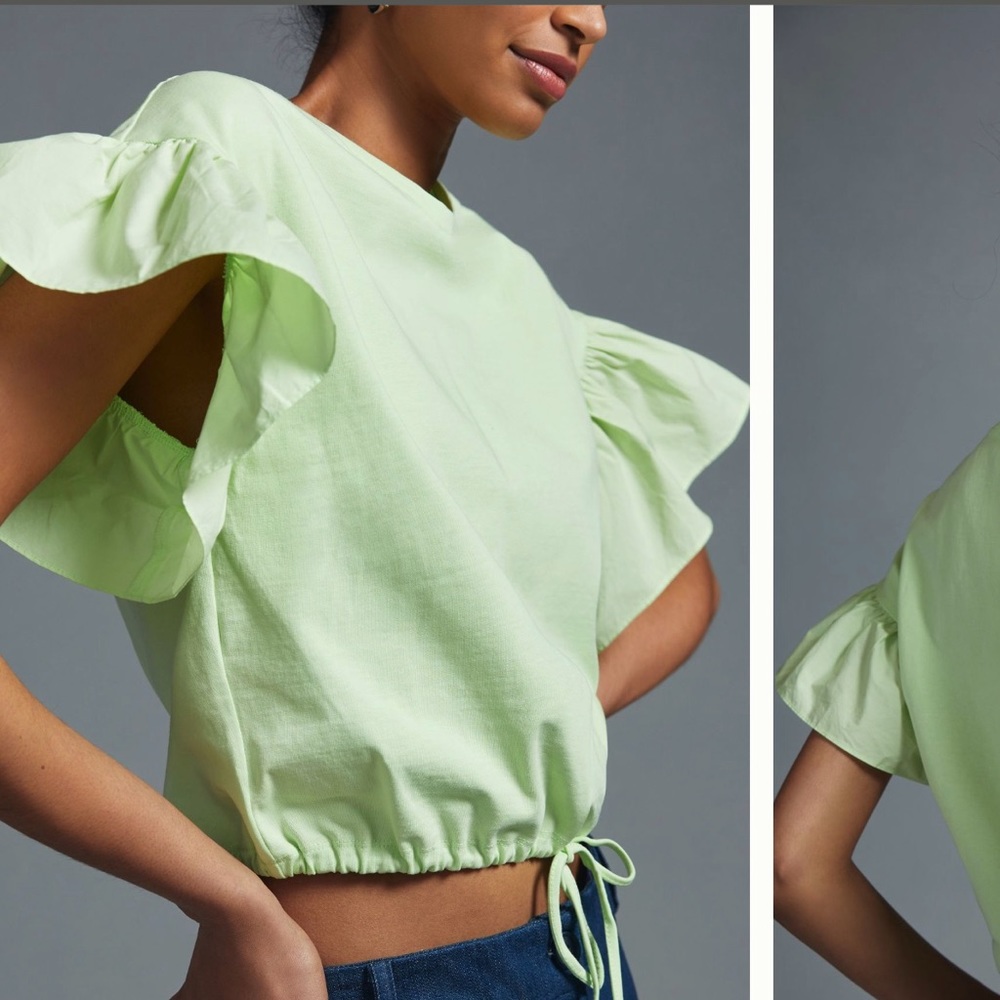 English Factory Green Ruffled Drop-Shoulder Top - Picture 3 of 4